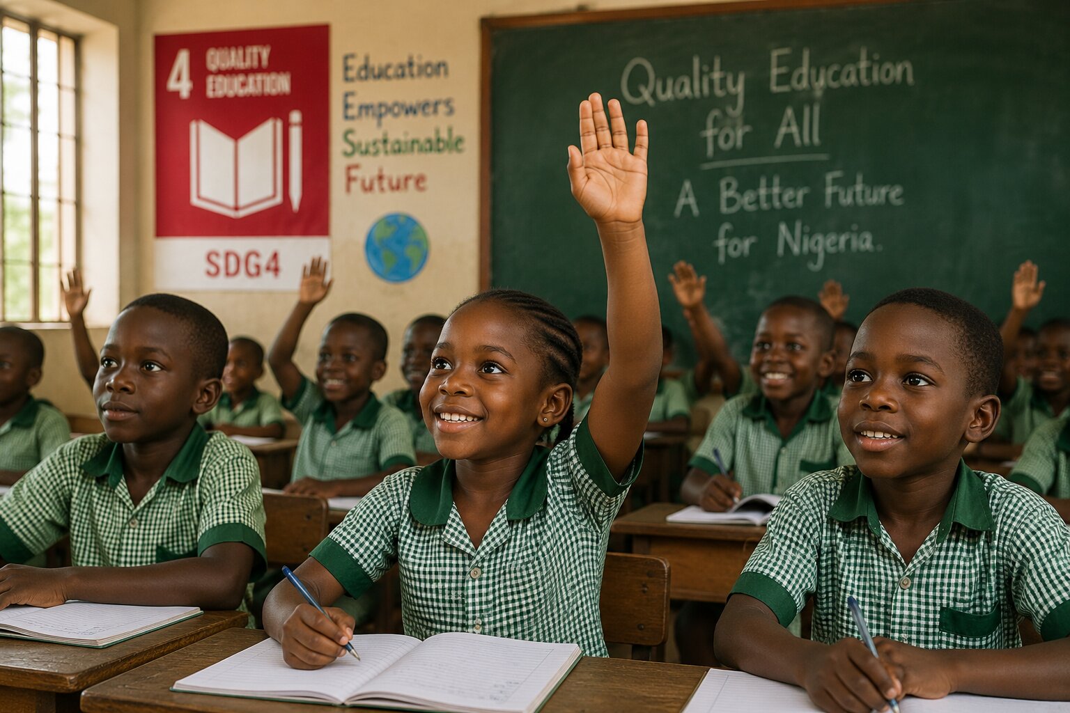 Nigerian children smiling and learning together